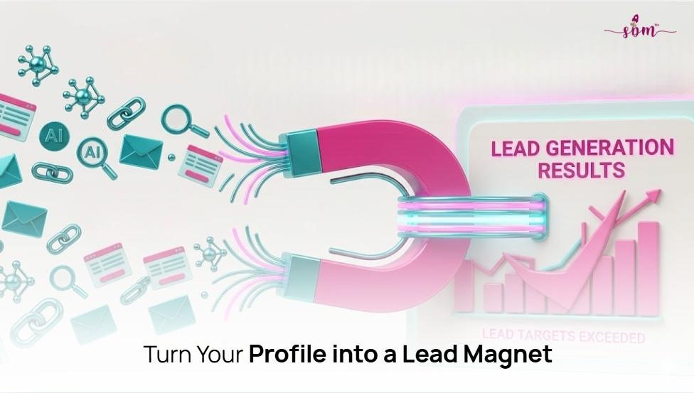 LinkedIn Marketing Secrets: Turn Your Profile into a Lead Magnet Professional LinkedIn marketing strategy illustration showing a business owner optimizing their LinkedIn profile to attract leads, build authority, generate B2B connections, and grow their brand through effective content and networking.