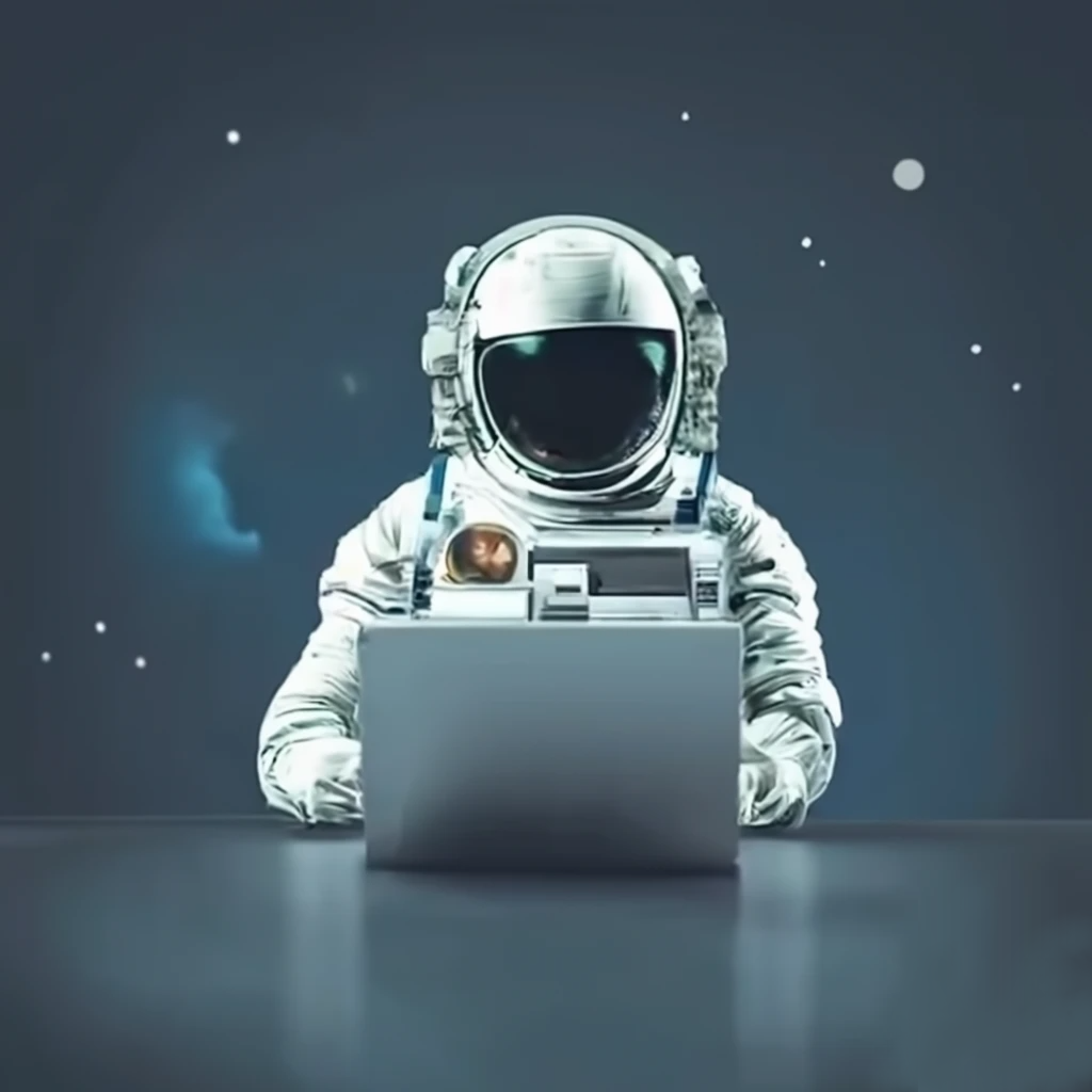 Astronaut working on laptop in space